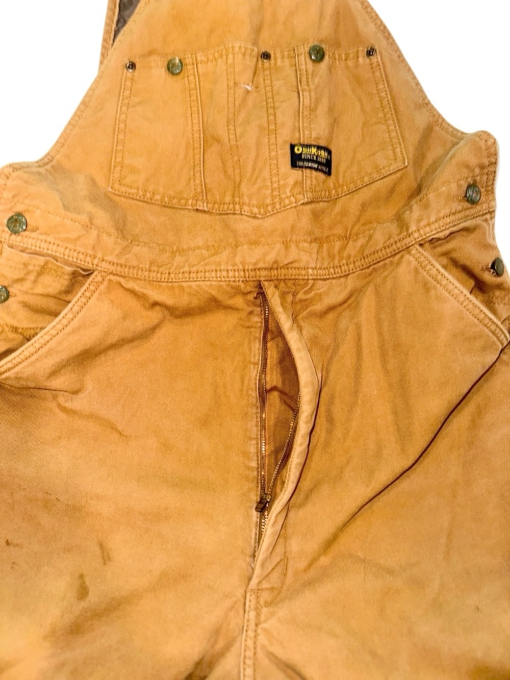 Vtg Y2K Thrashed Overalls Oshkosh Bgosh Vestbak Brown Quilted Utility Bibs 36x34 - Picture 13 of 16